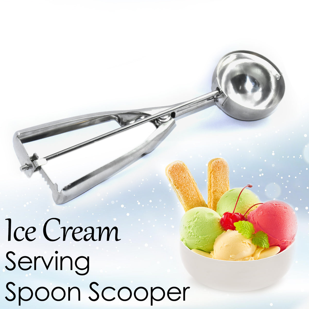 2408 Ice Cream Serving Scoop Stainless Steel Premium Quality Ice Cream Serving Spoon Scooper With Trigger Release ( Small )