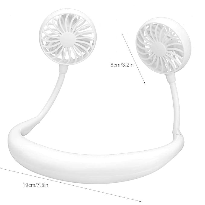 Mini Hand Free Portable Neckband Fan with Light, USB Rechargeable Lazy Neck Hanging Fan for Headphone Design Portable Hanging Neck Fan for Women Rechargeable Neck Fan Band (White)