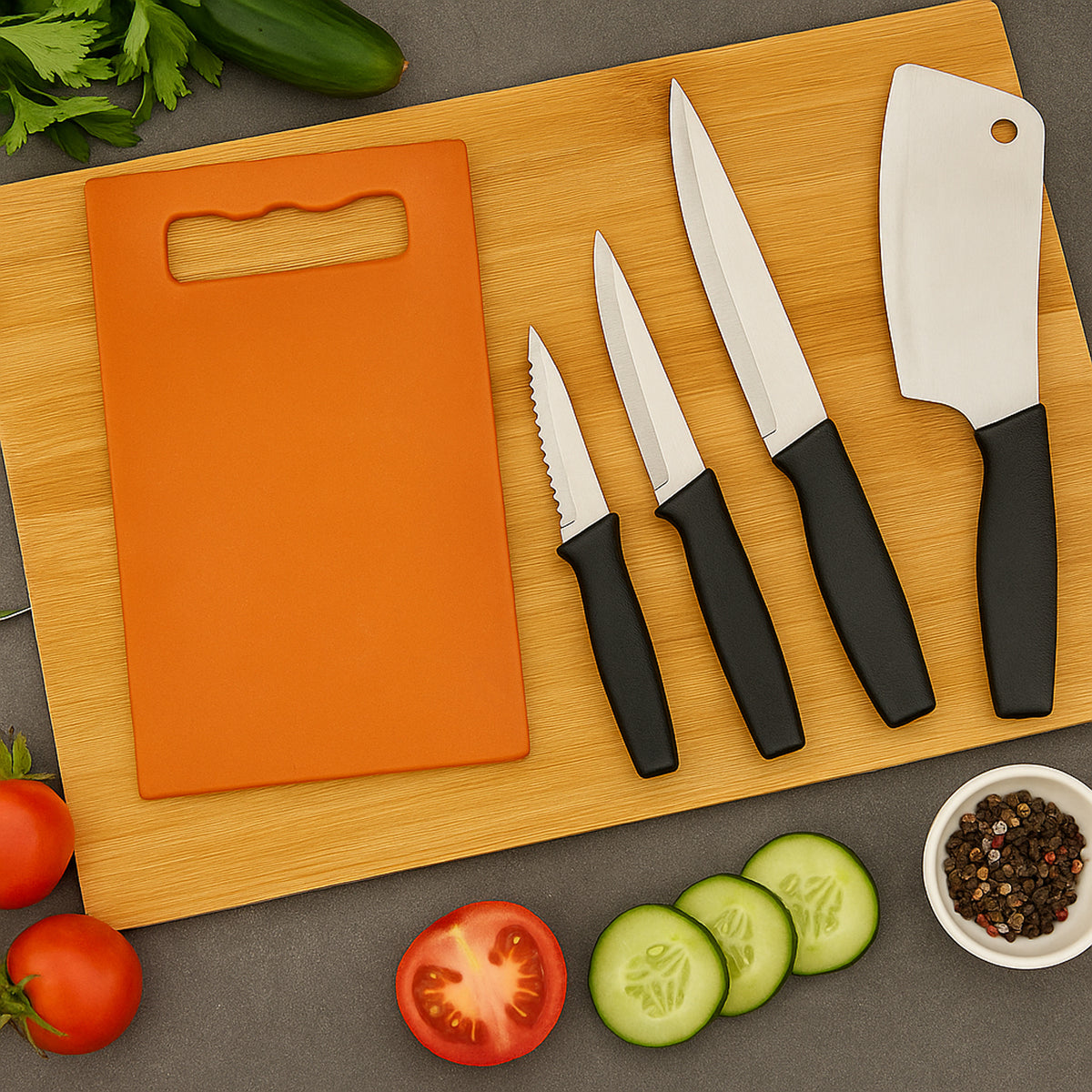 Chopping Board With Knife Set (Pack Of 5)