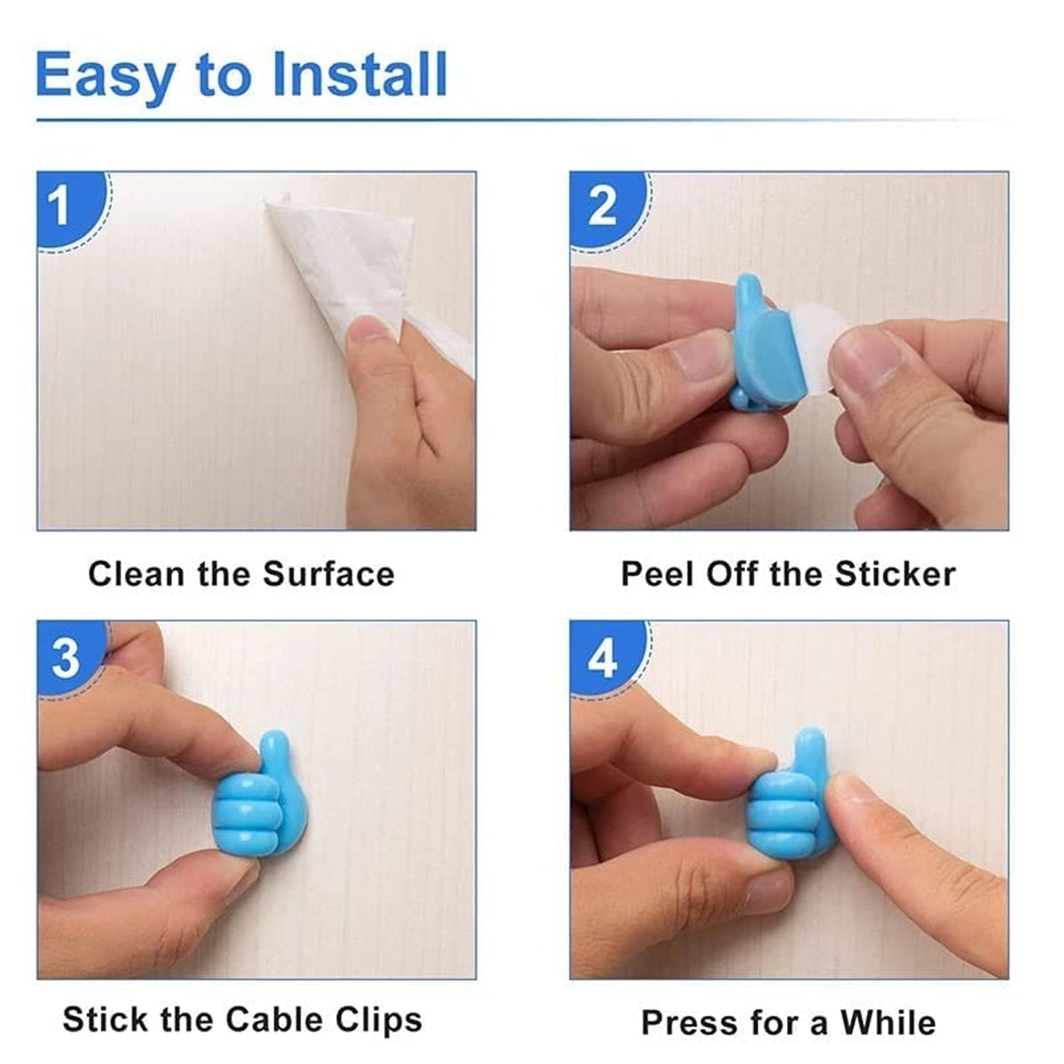 Colourful Thumb Shape Adhesive Wire Holder Clips For Cable Management Set (10 Pc)