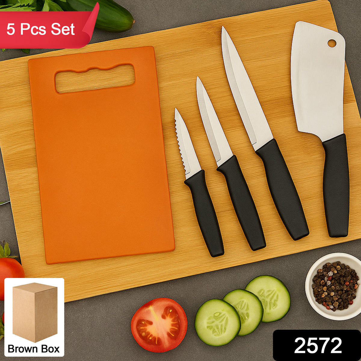 Chopping Board With Knife Set (Pack Of 5)