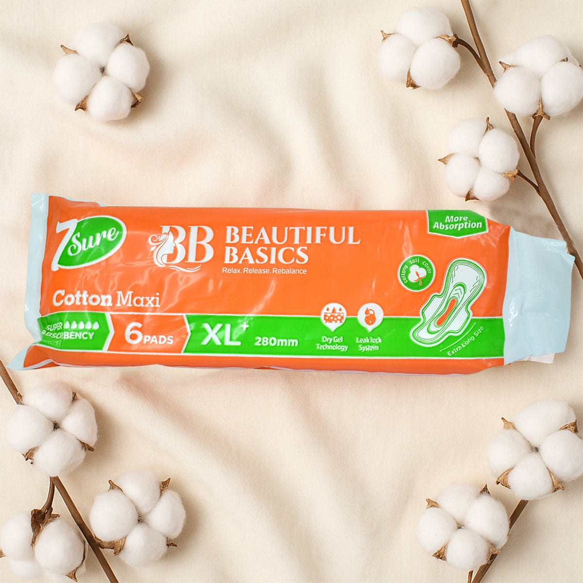 Beautiful Basics Orange Cotton Maxi Sanitary Pads Xl+ 280mm Pack Of 6 Pads