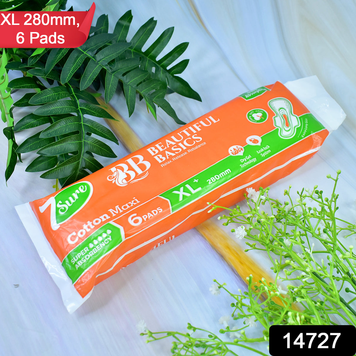Beautiful Basics Orange Cotton Maxi Sanitary Pads Xl+ 280mm Pack Of 6 Pads