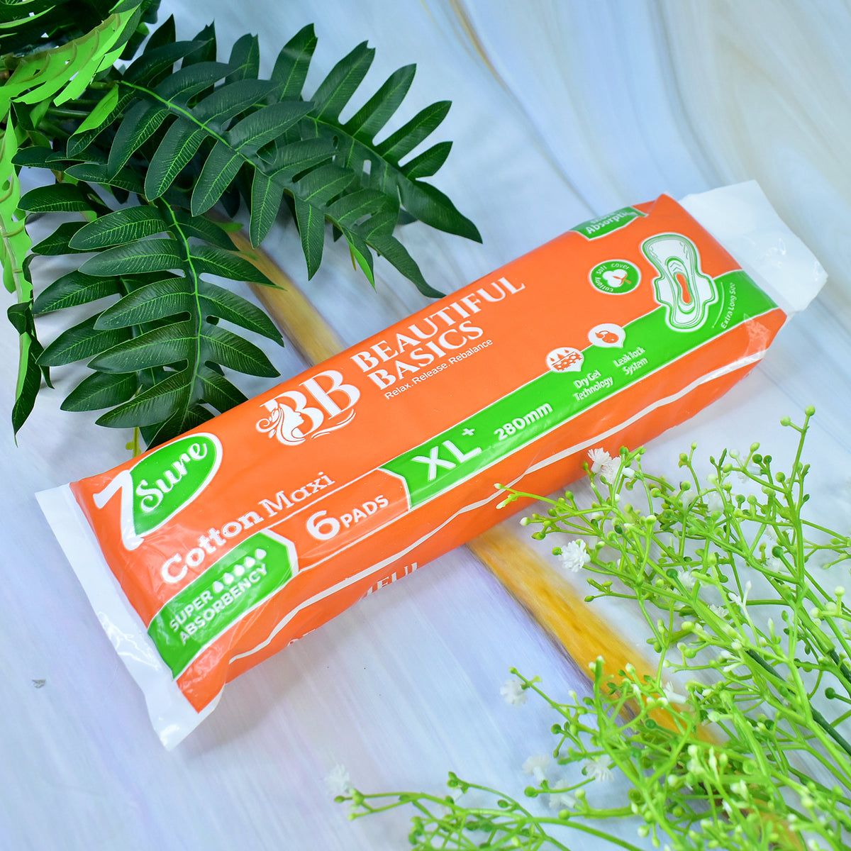 Beautiful Basics Orange Cotton Maxi Sanitary Pads Xl+ 280mm Pack Of 6 Pads