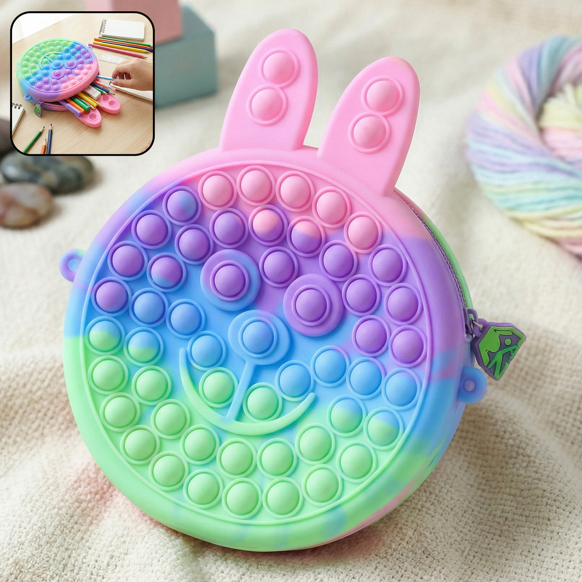 Cute Caterpillar Shape Pop It Silicone Pencil Pouch (1 Pc)