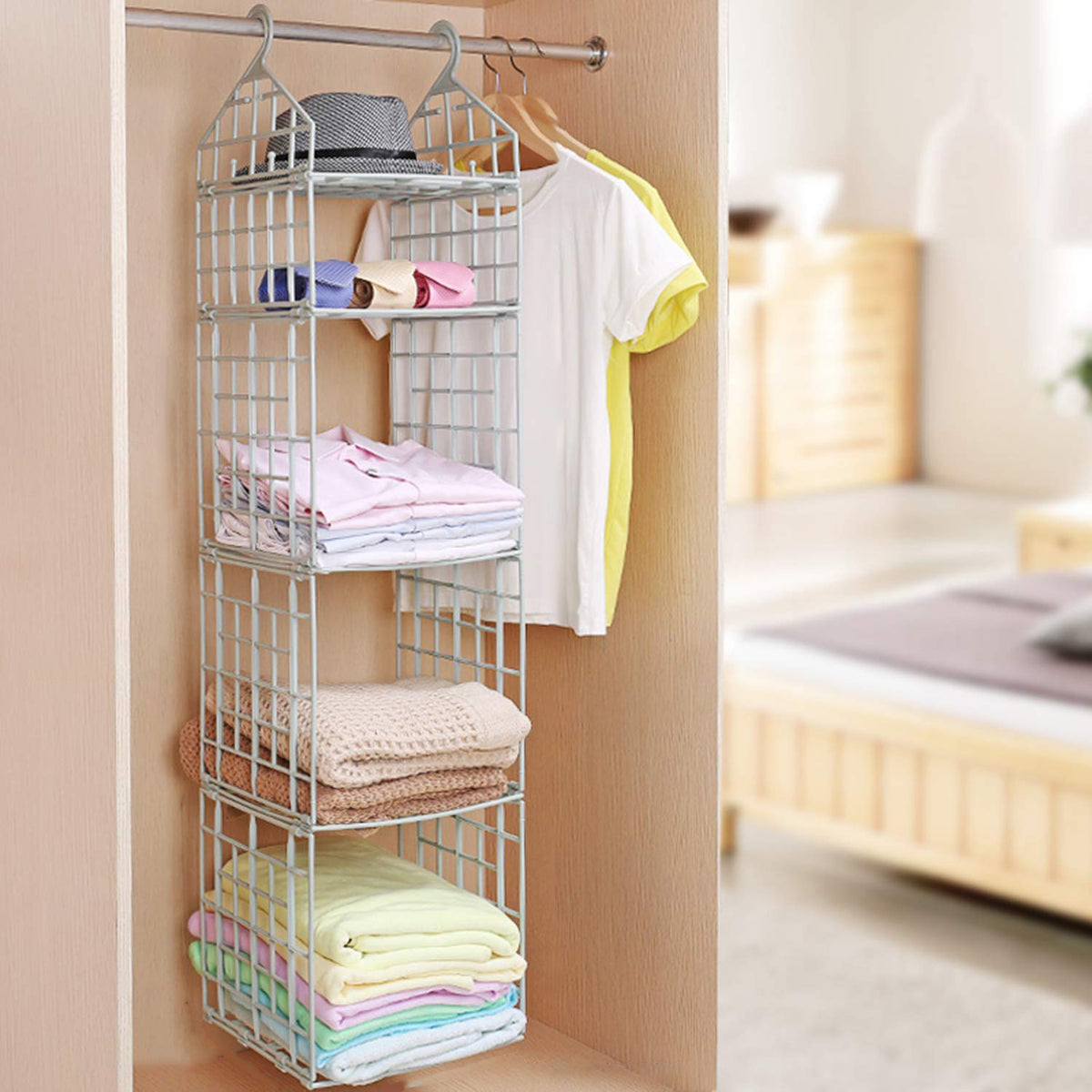 4526 Multipurpose 5 Layer Folding Clothes Storage Rackscloset For Students Wardrobe Shelves Socks Scarf T-shirt Etchanging Organizer Storage Holders  Racks