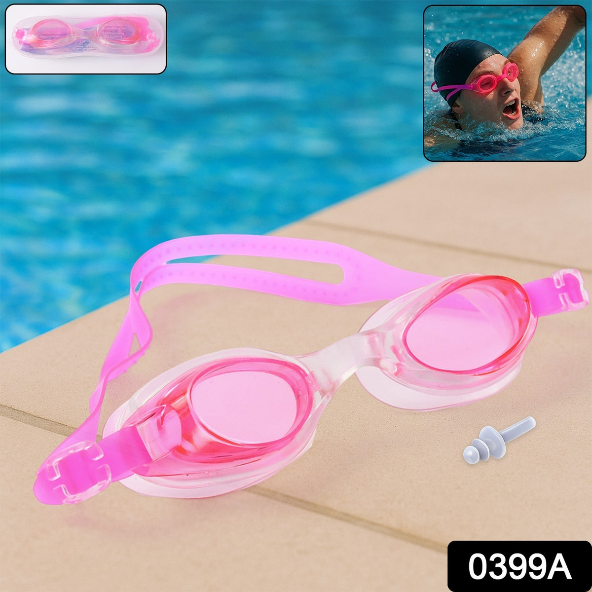 0399a Swimming Goggles With Adjustable Clear Vision Anti-fog Waterproof Swimming Goggles