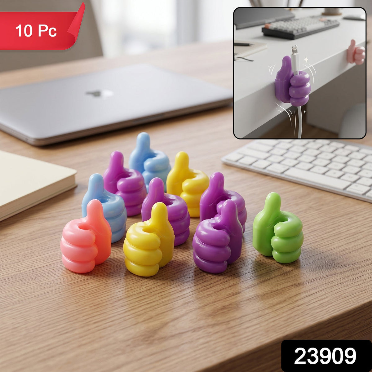 Colourful Thumb Shape Adhesive Wire Holder Clips For Cable Management Set (10 Pc)