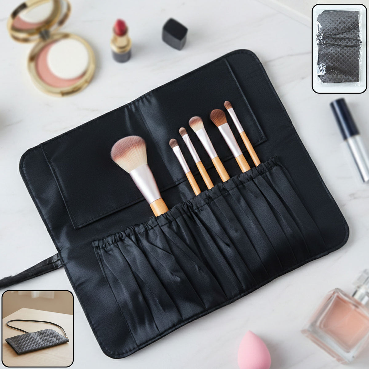 Premium Foldable Makeup Brush Organizer Bag (1 Pc)